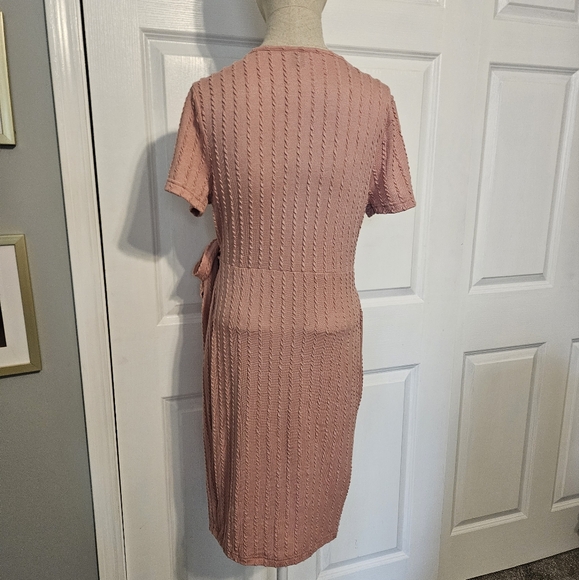 Shein Pink Lightweight Sweater Wrap Dress - Picture 4 of 6